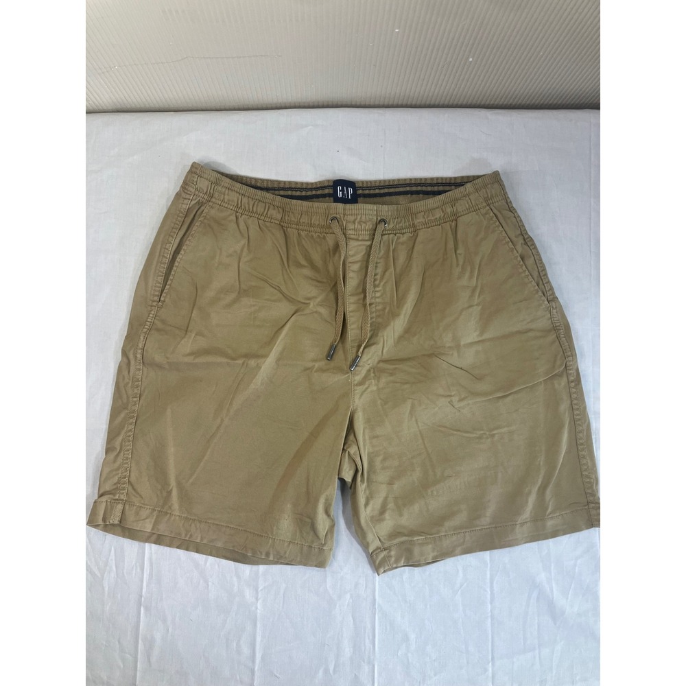 GAP Mens Khaki Tan Elastic Drawstring Waist Chino Shorts Size L Comfort Stretch